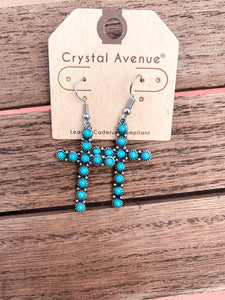 Turquoise Stoned Cross Earrings