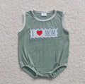 I Heart Mom Stitched Green Baby Romper