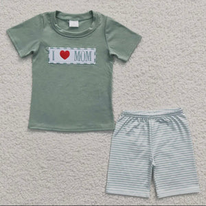 I Heart Mom Stitched T-shirt and shorts set