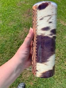 Leather Cow Stitched Tumbler!