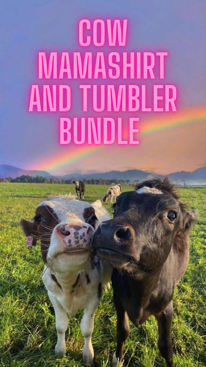 2 Cow Mama Shirt, Tumbler, earring Bundle
