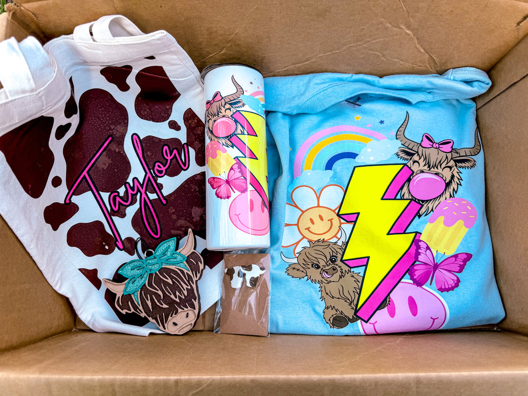 Personalized Retro Cow Summer Box