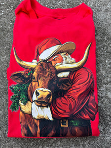 Santa Loves Cows To Red Sweatshirt