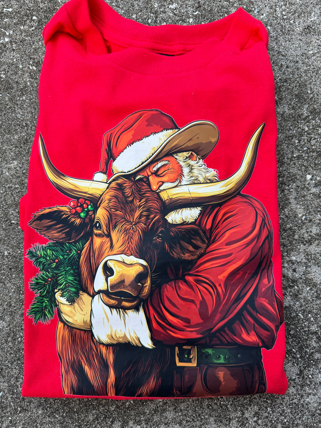 Santa Loves Cows To Red Sweatshirt