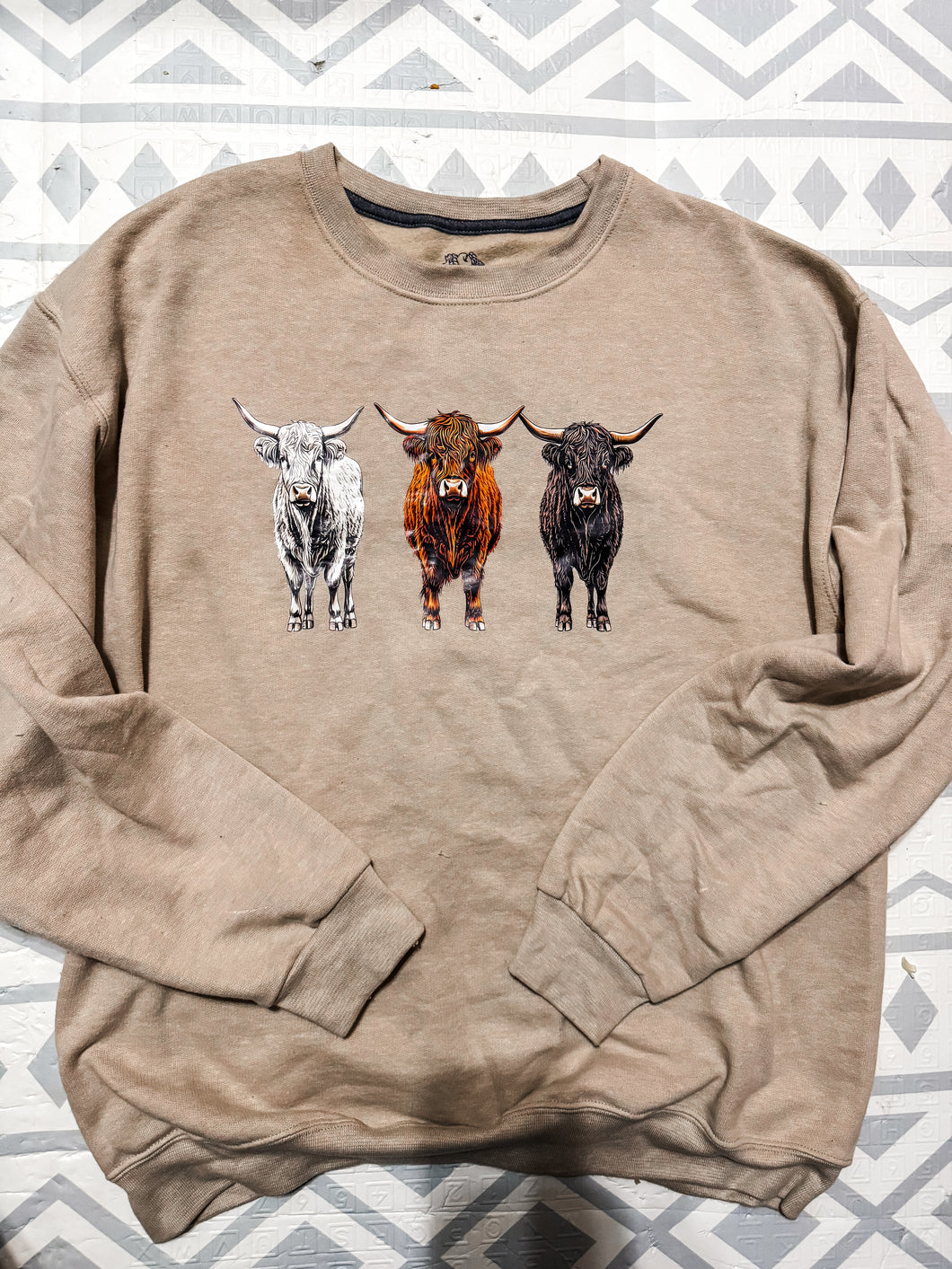 Highland Cow Trio Tan Sweatshirt