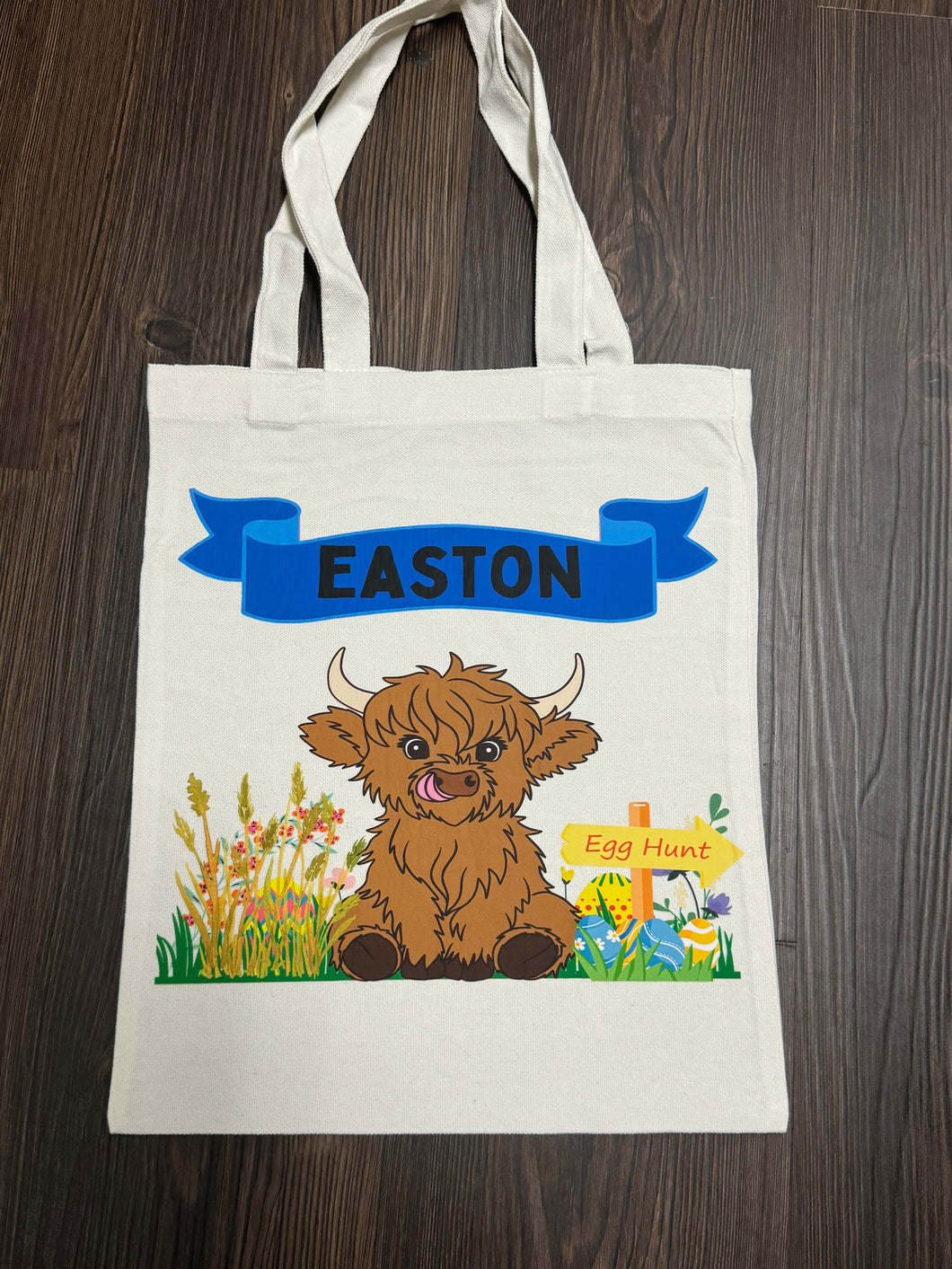 Custom Highland Cow Blue Easter Bag