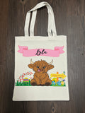 Custom Highland Cow Pink Easter Basket Bag