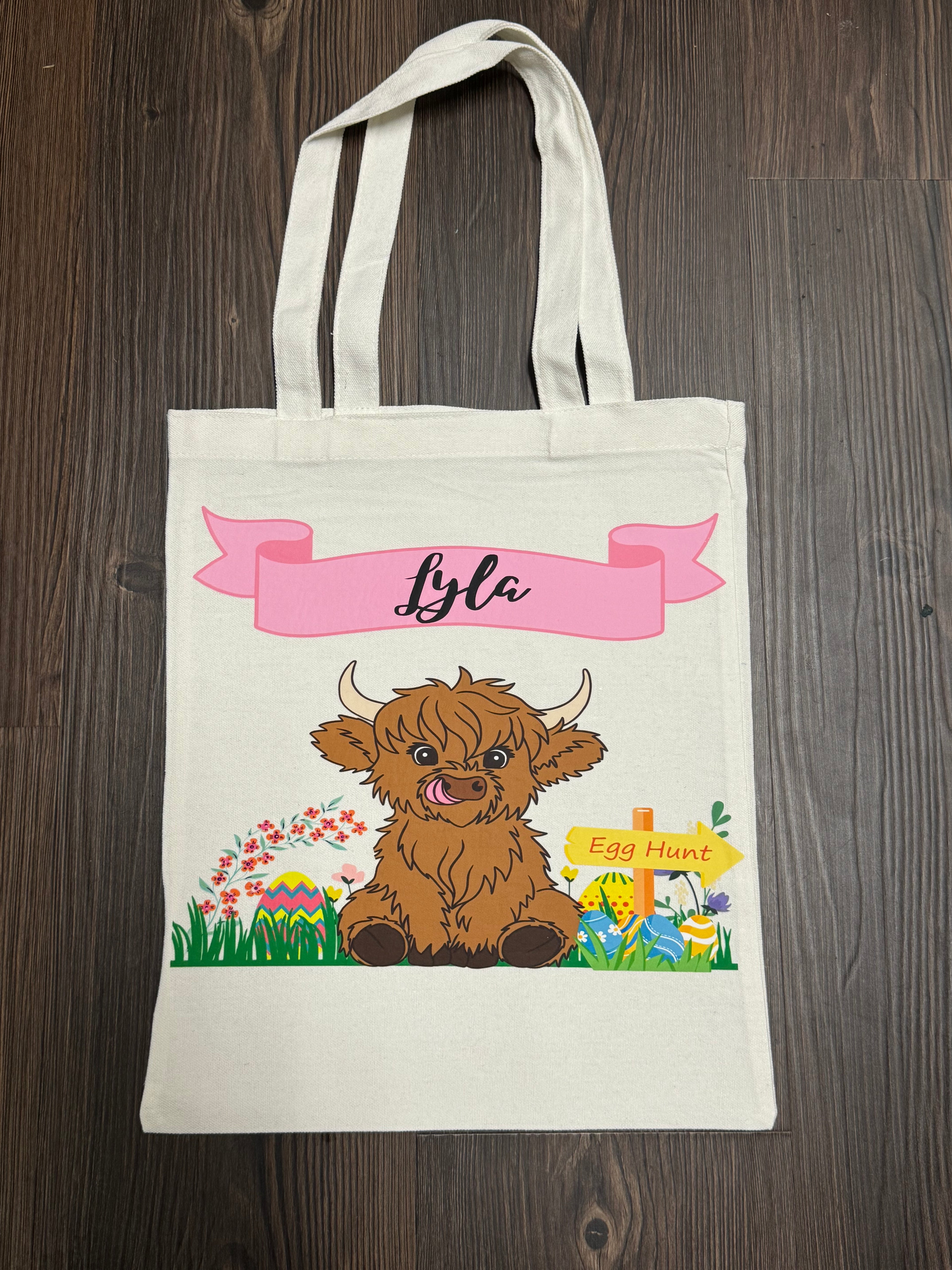 Custom Highland Cow Pink Easter Basket Bag