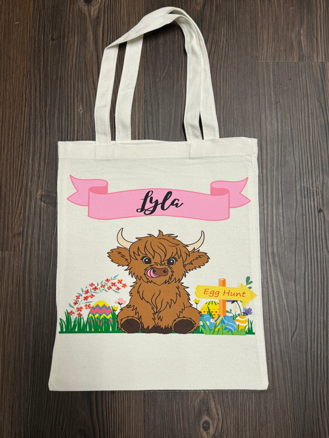 Custom Highland Cow Pink Easter Basket Bag