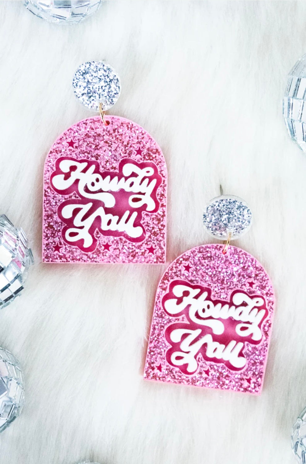 Acrylic Pink Howdy Yall Earrings
