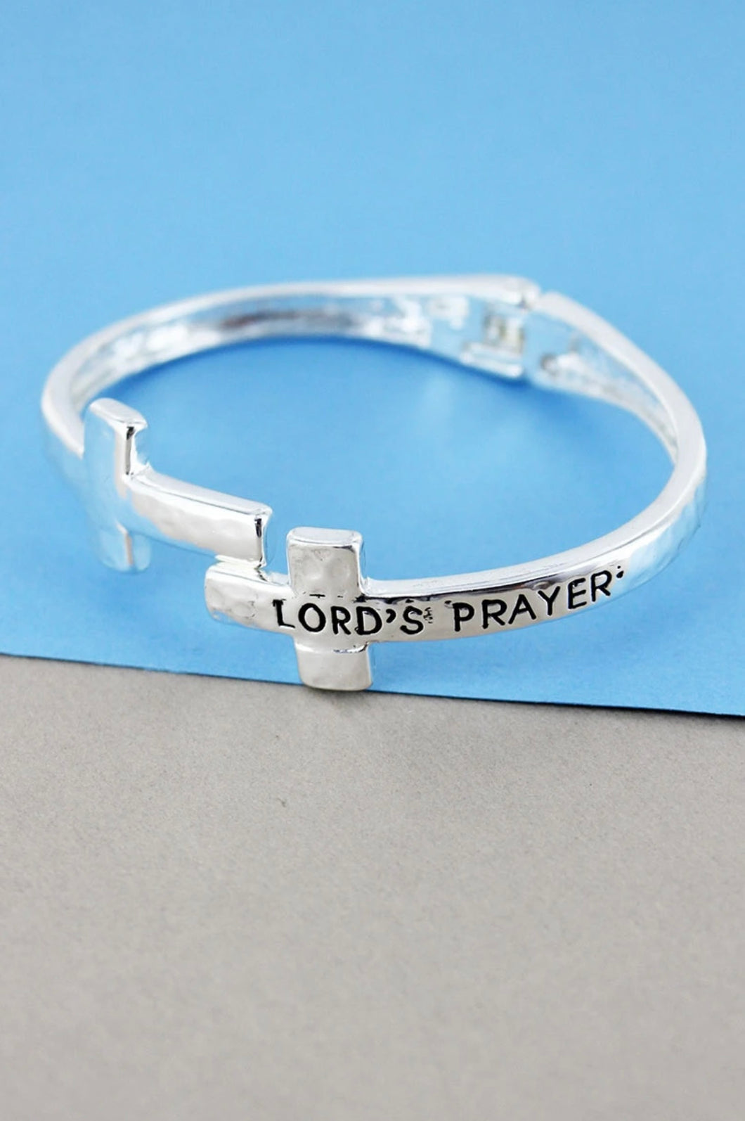 Silver Cross Hinged Lords Prayer Bracelet