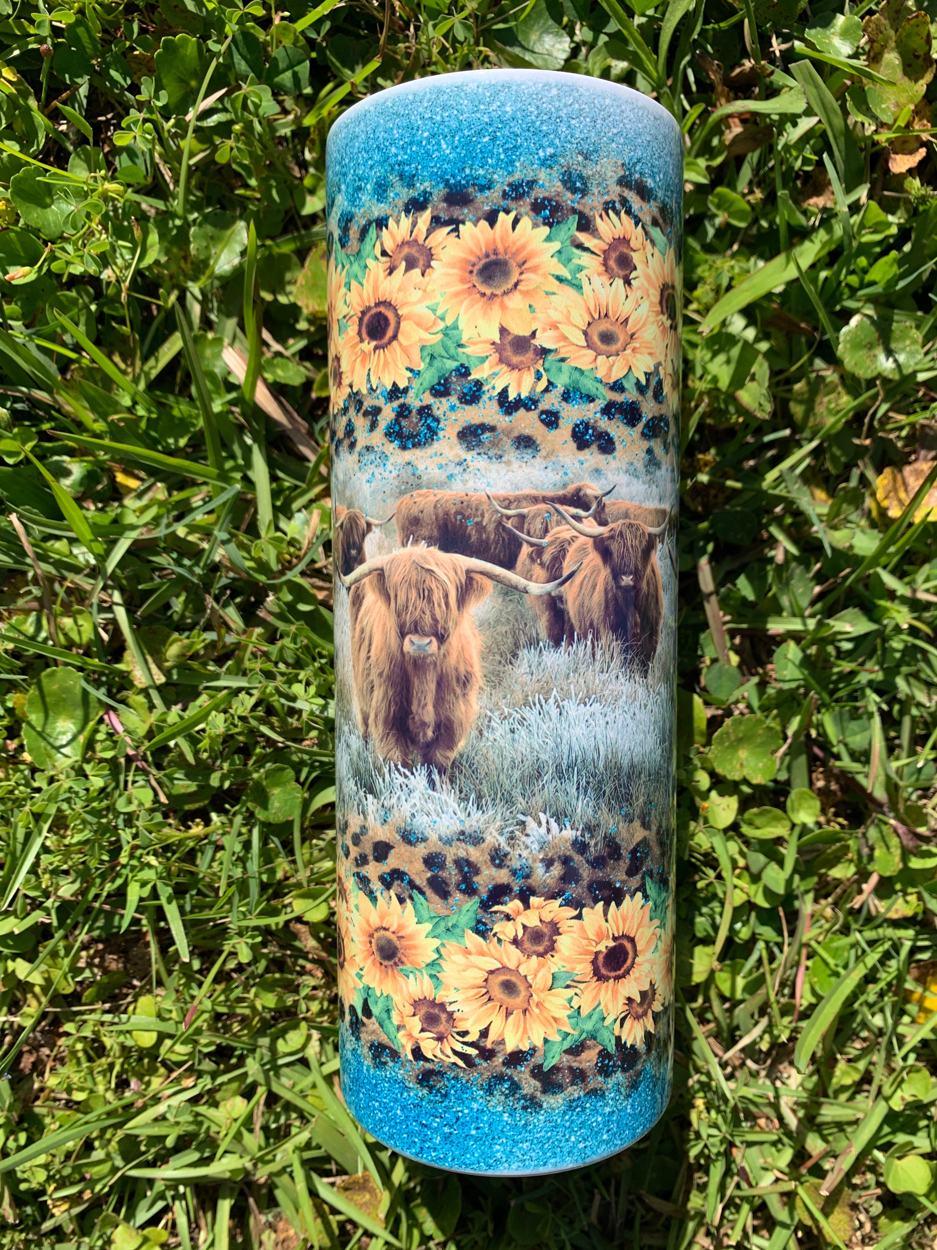 Sunflower Field Highland Cow Tumbler
