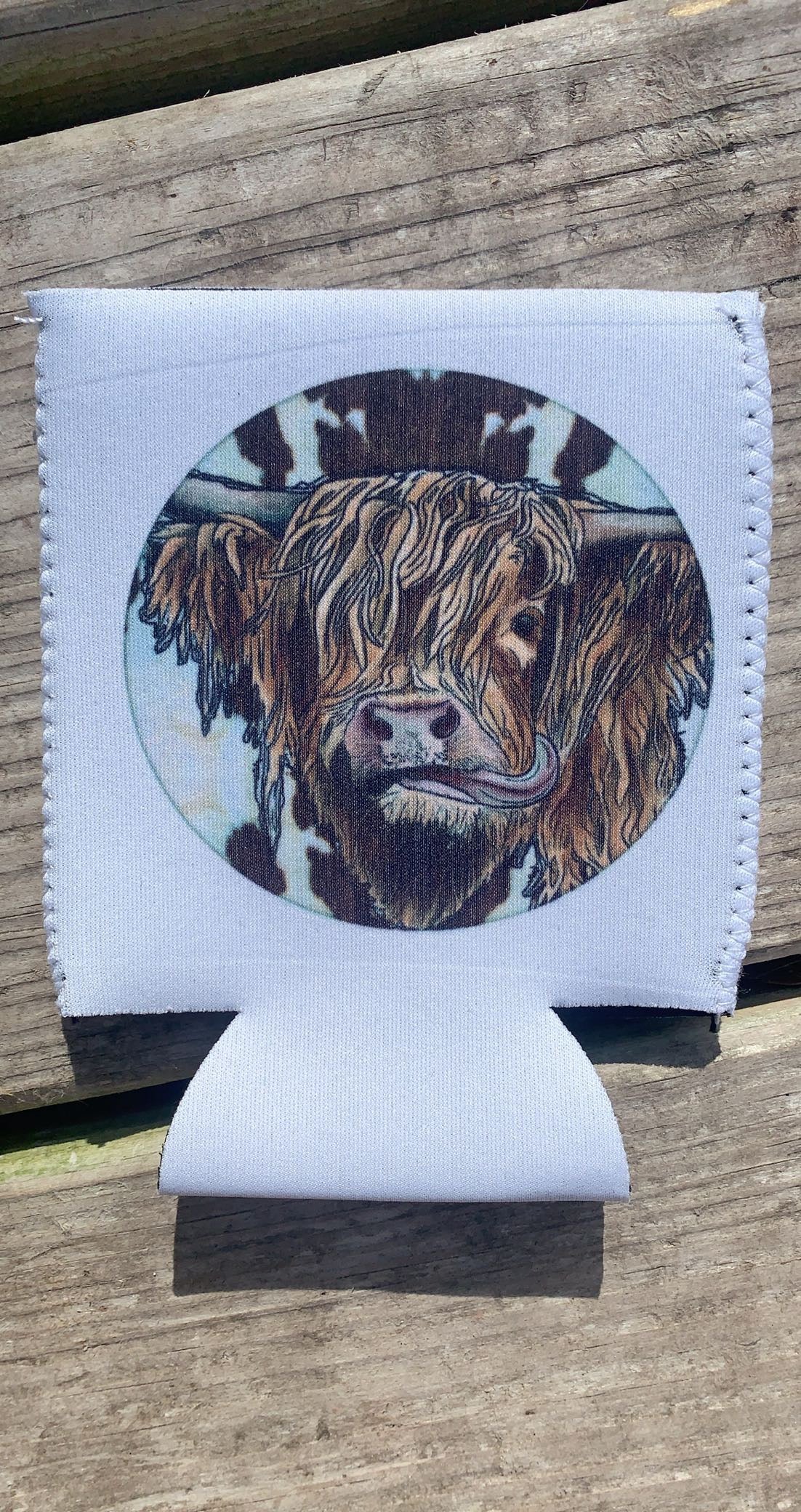 Long haired cow koozie