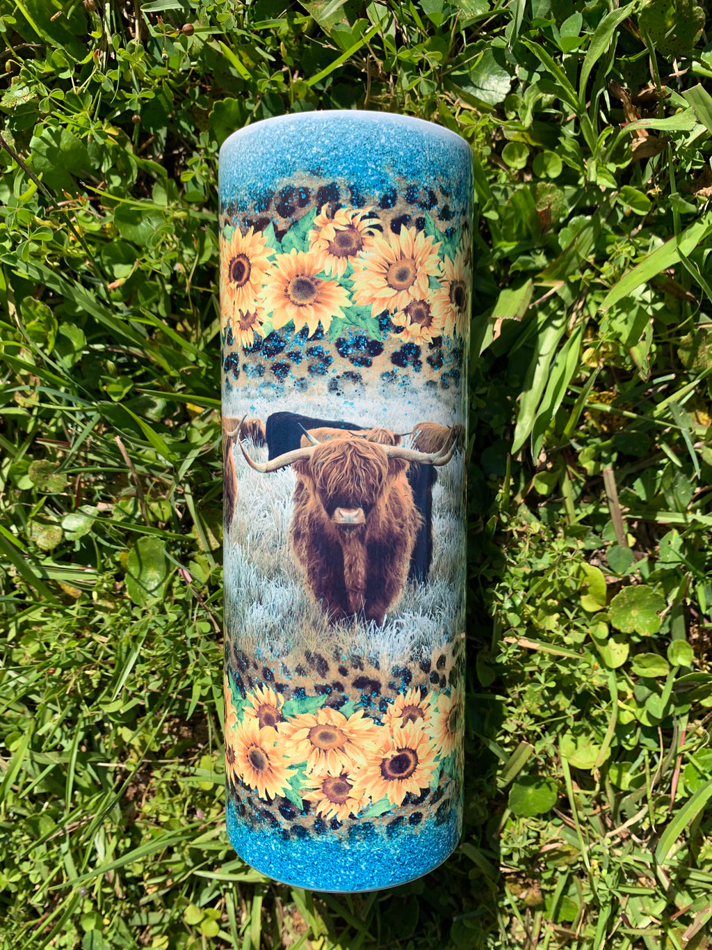 Sunflower Field Highland Cow Tumbler