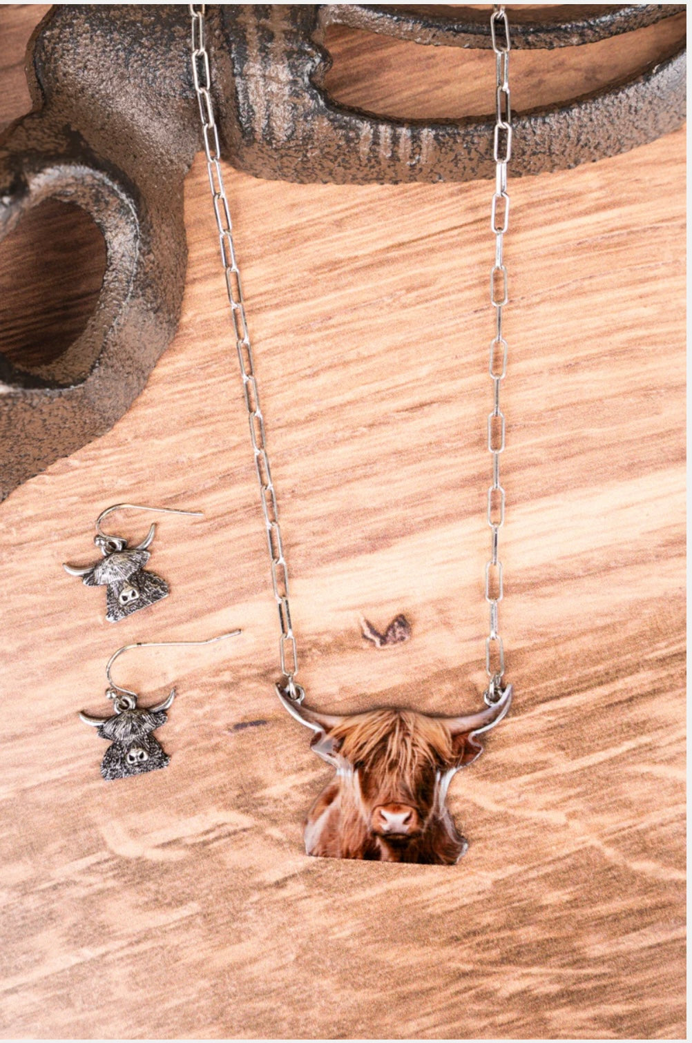 Highland Cow Necklace And Earring Set